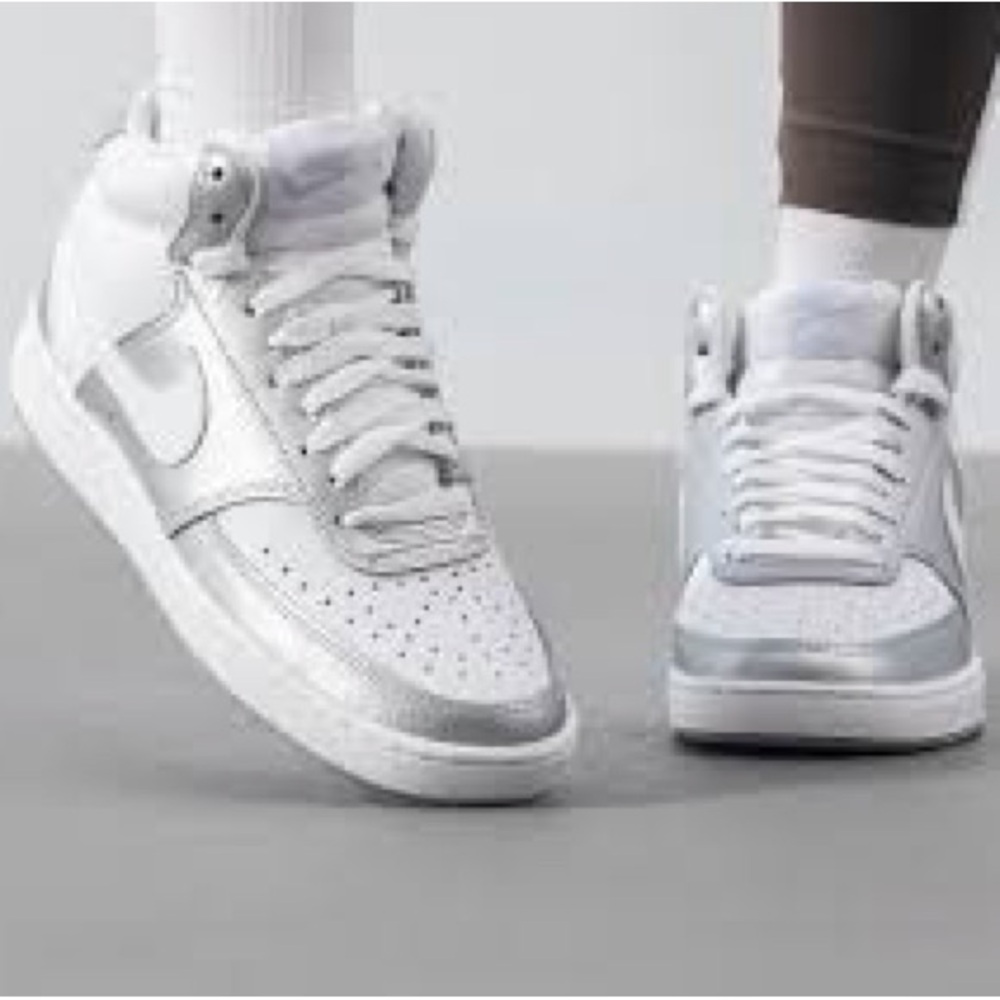 Nike  Court Vision Mid-Top Metallic Silver & White  Size 6 Women’s NIB